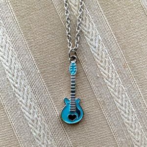 Guitar Shaped Necklace Charm Jewelry Adjustable Clasp Silver Chain Blue Girls